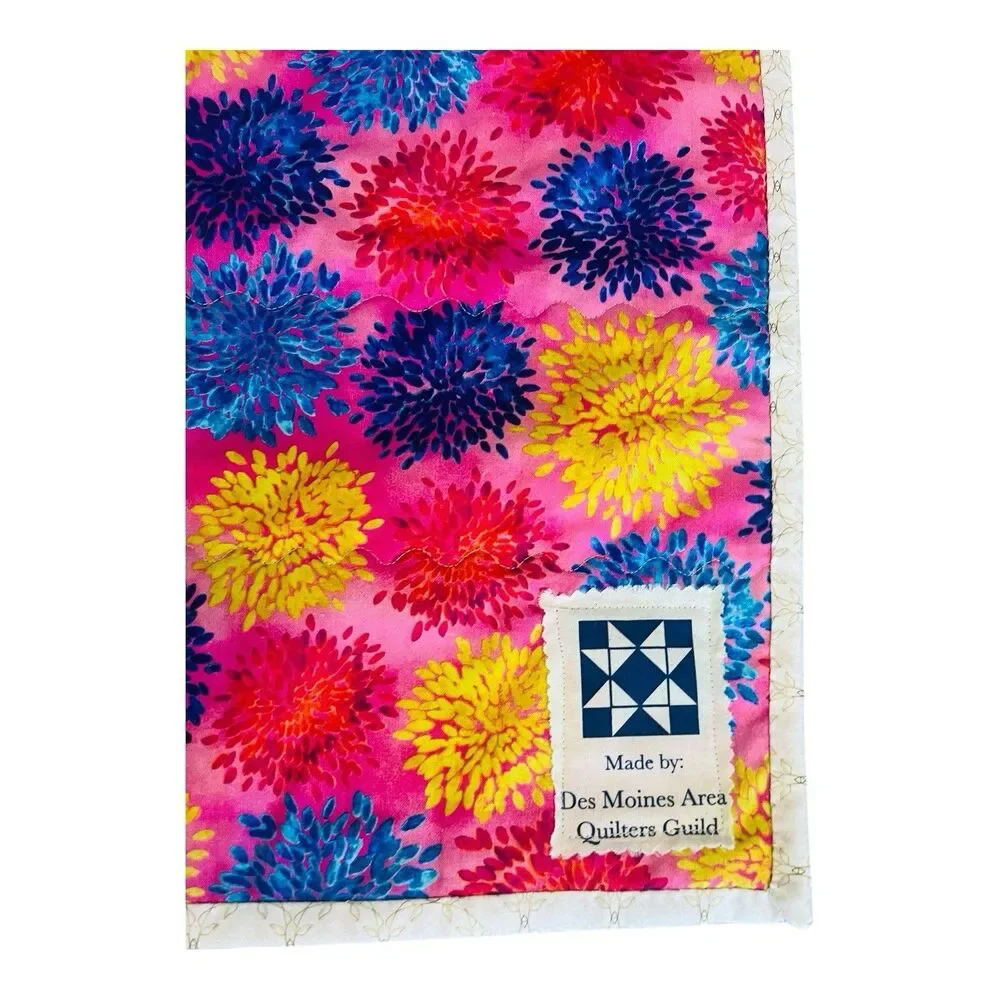 Handmade Patchwork Strip Quilt 40x51 Tropical Palm Trees Seashells Colorful